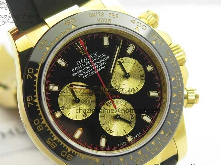 0522 Chic Daytona 116518LN YG JH Best Black Gold Dial On Rubber Strap A4130 (Free XS Rubber ) 3458